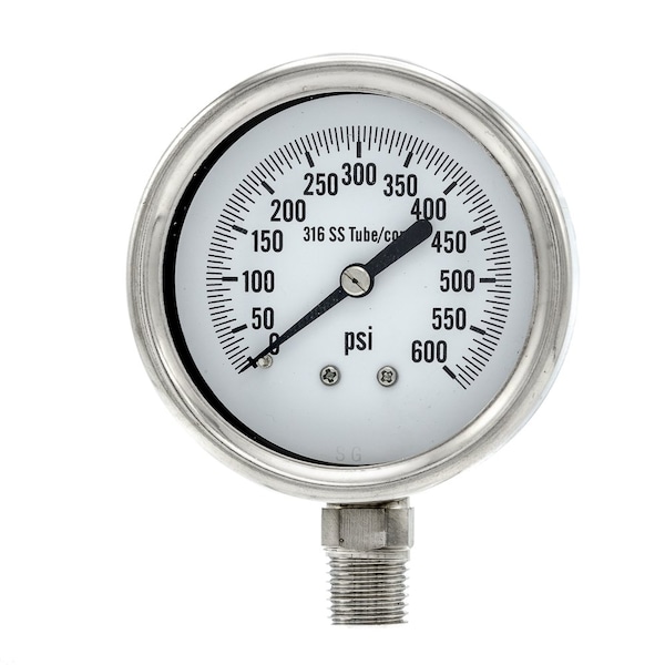 Pic Gauges 2 1/2 in Dial, 1/4 in NPT Male Lower Location, Stainless Steel Case Material PRO-311D-254K - main